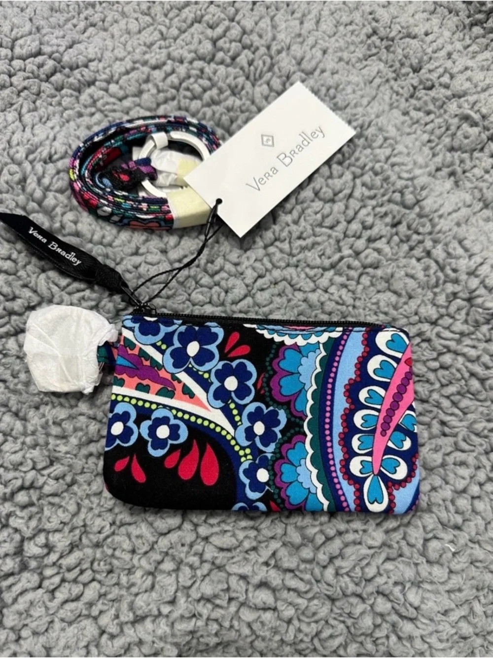 Vera Bradley Blue Pink Paisley Floral ID Wristlet with Strap - Picture 2 of 2